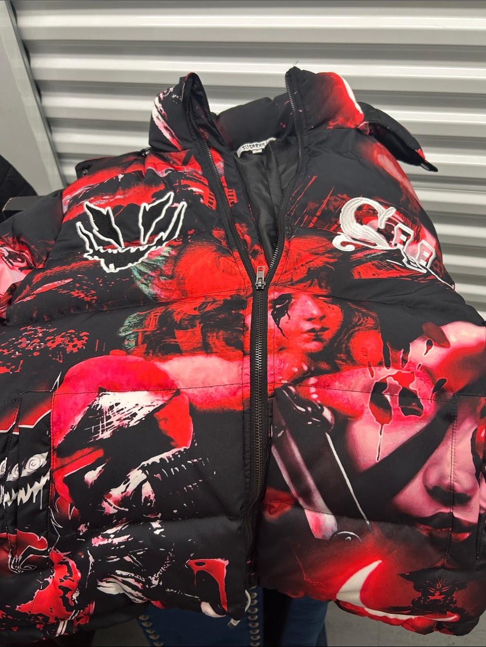 Men's Red & Black Graphic Puffer Jacket